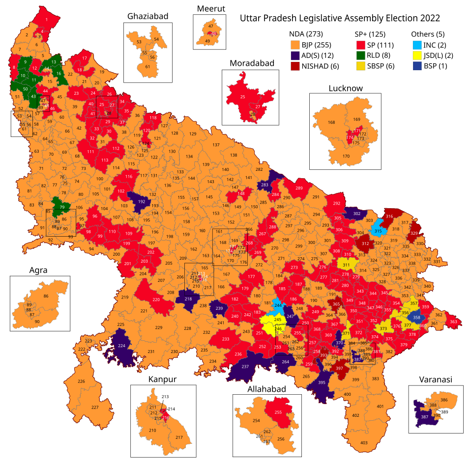 2022 Uttar Pradesh Legislative Assembly Election Partywise Result Map